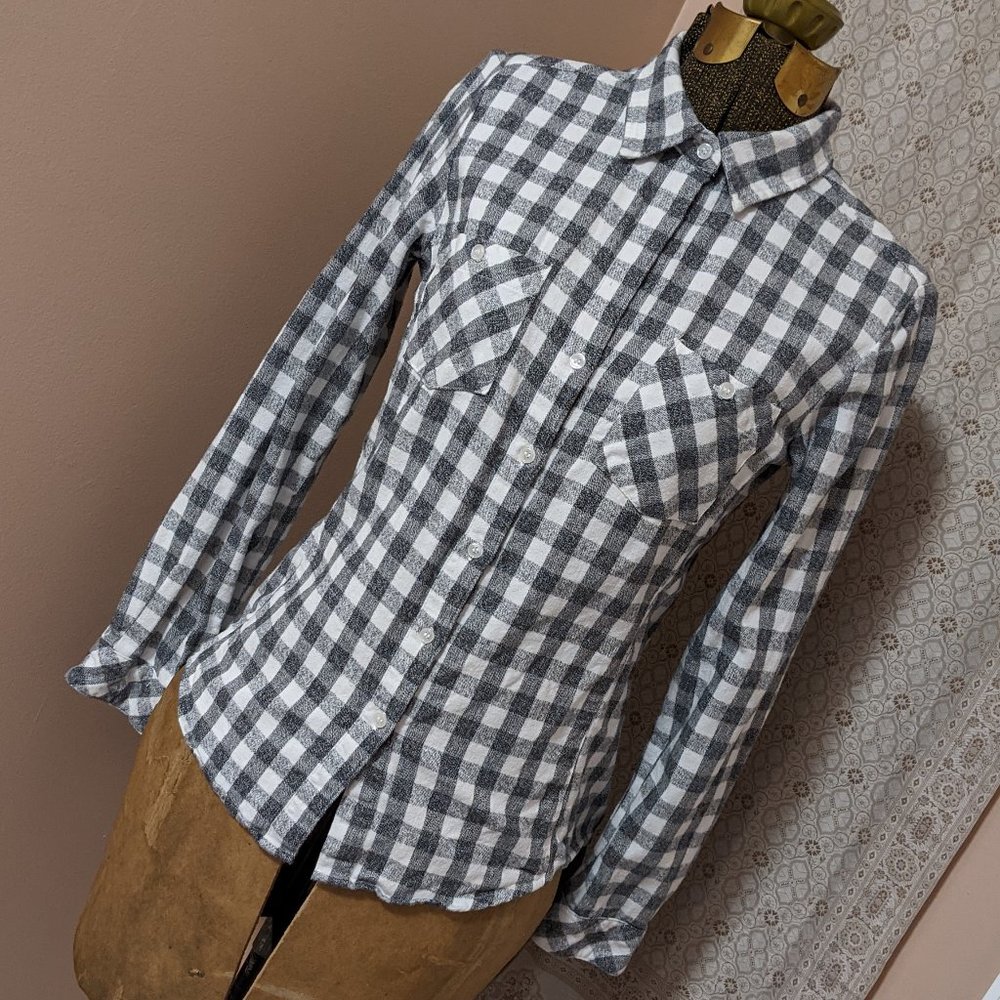 Sandra Ingrish Buffalo Plaid Flannel Shirt in Grey